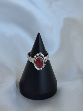 Sterling Silver Carnelian Stone Oval Ring - Pinky Finger Sz 3 3/4